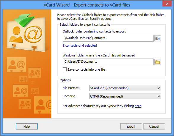 Outlook Export vCard tool. Export Outlook Contacts